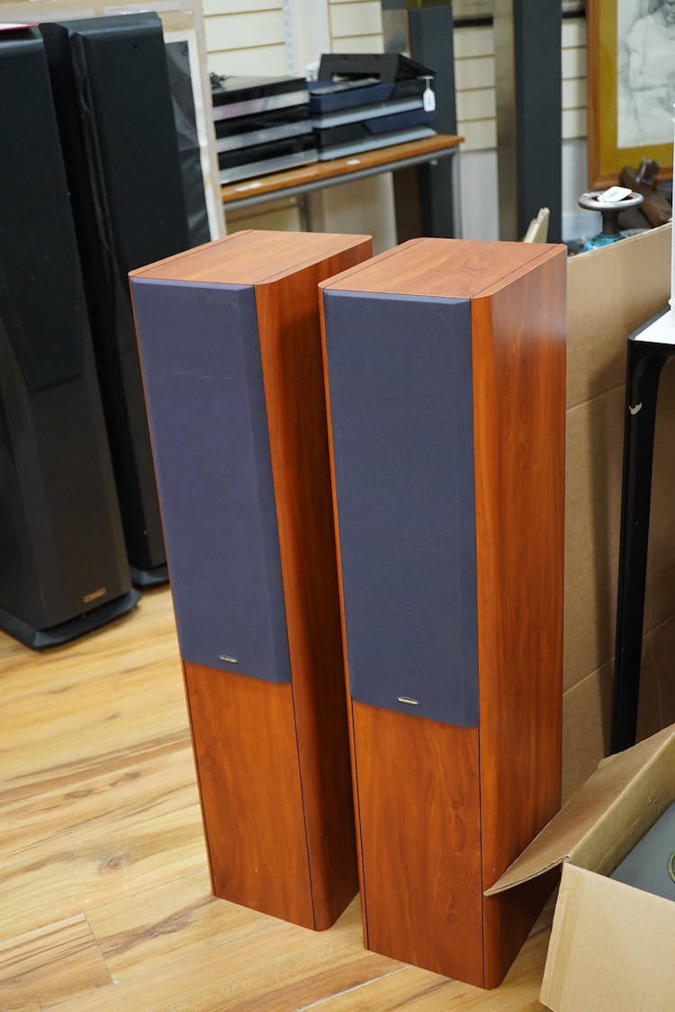 A TEAC four part Hi-Fi system with Celestrion F30 floor standing speakers, comprising a PD-H300C CD Player, a T-H300 AM/FM Tuner, an A-H300 integrated stereo amplifier, and a R-H300 stereo cassette deck, plus a remote co